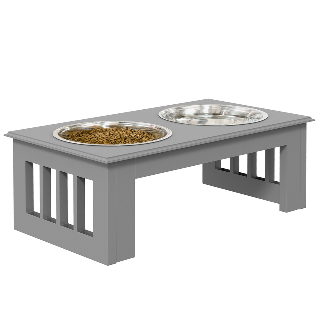 Raised Dog Bowls Feeder - Elevated Stainless Steel Double Bowl Stand, Grey