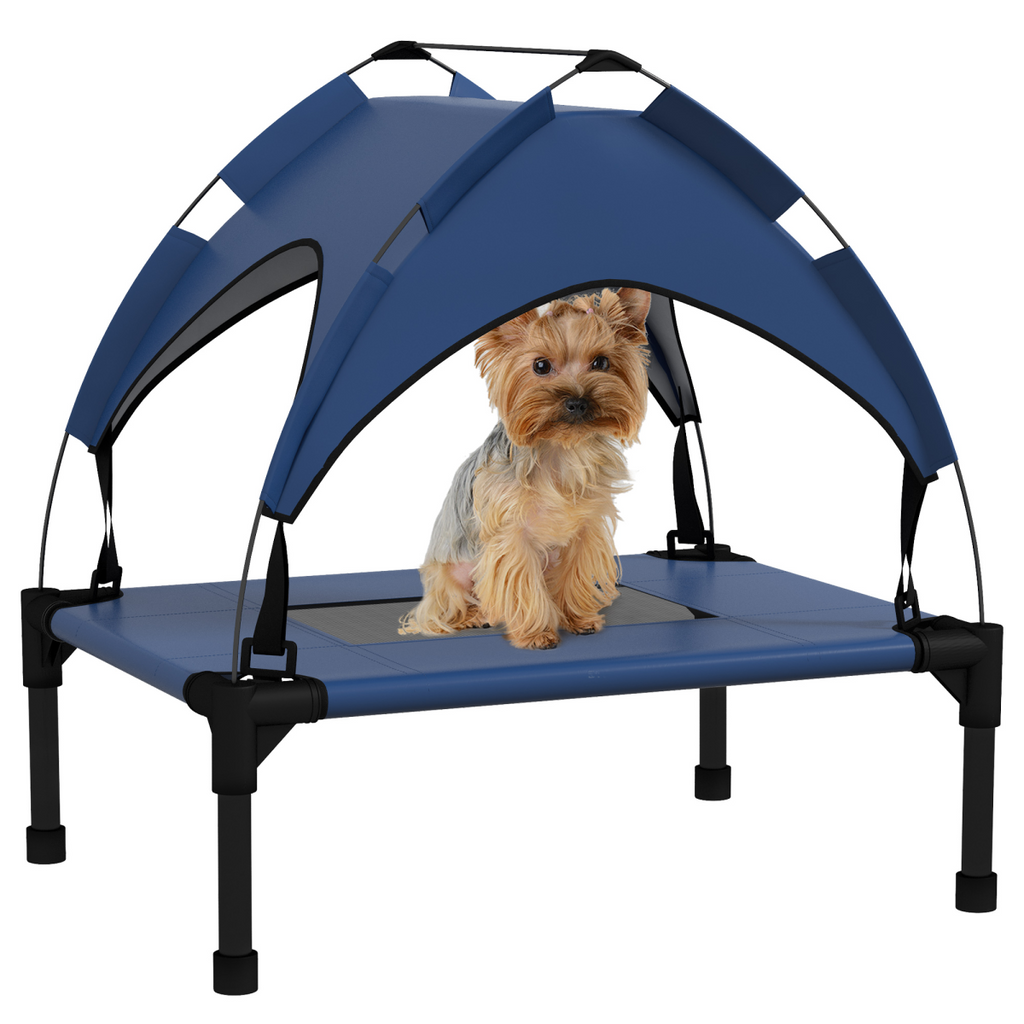 Cooling Raised Dog Bed with Breathable Mesh and Canopy - Dark Blue