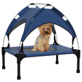 Cooling Raised Dog Bed with Breathable Mesh and Canopy - Dark Blue