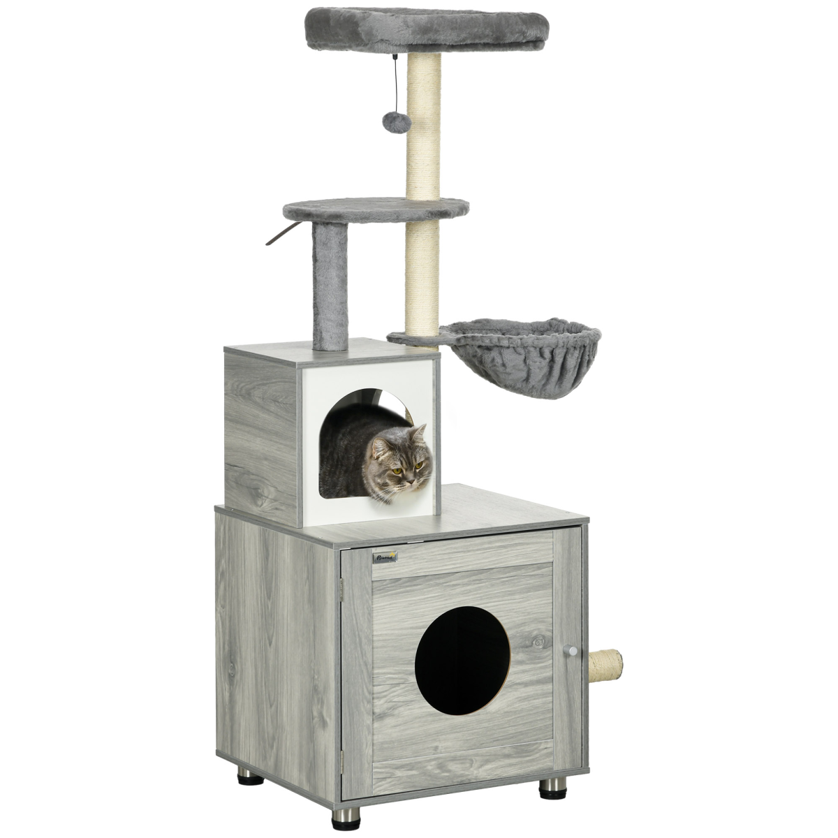 Cat Litter Box Enclosure with Cat House, Bed, Scratching Posts and Platform