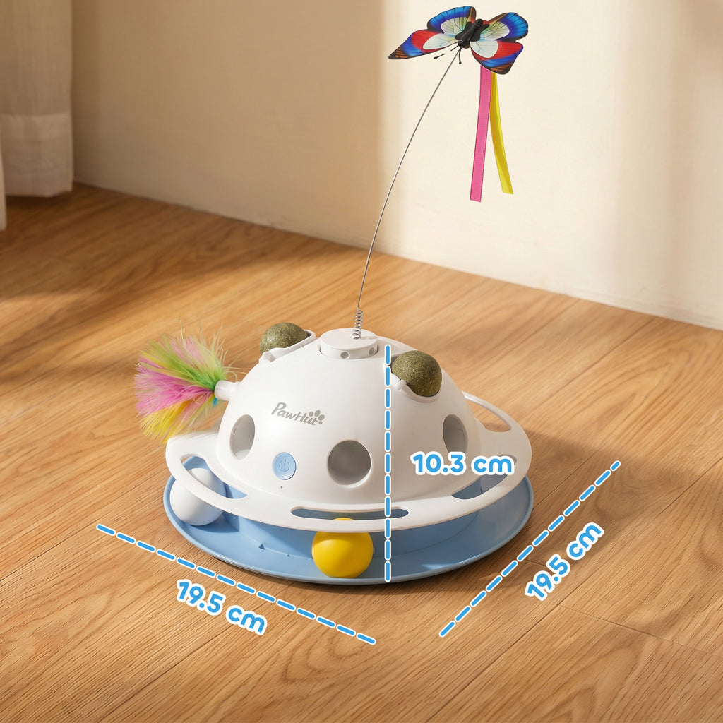 4-in-1 Interactive Cat Toy for Indoor Cats Adult with Spinning Butterfly, Shooting Feathers & Catnip Balls