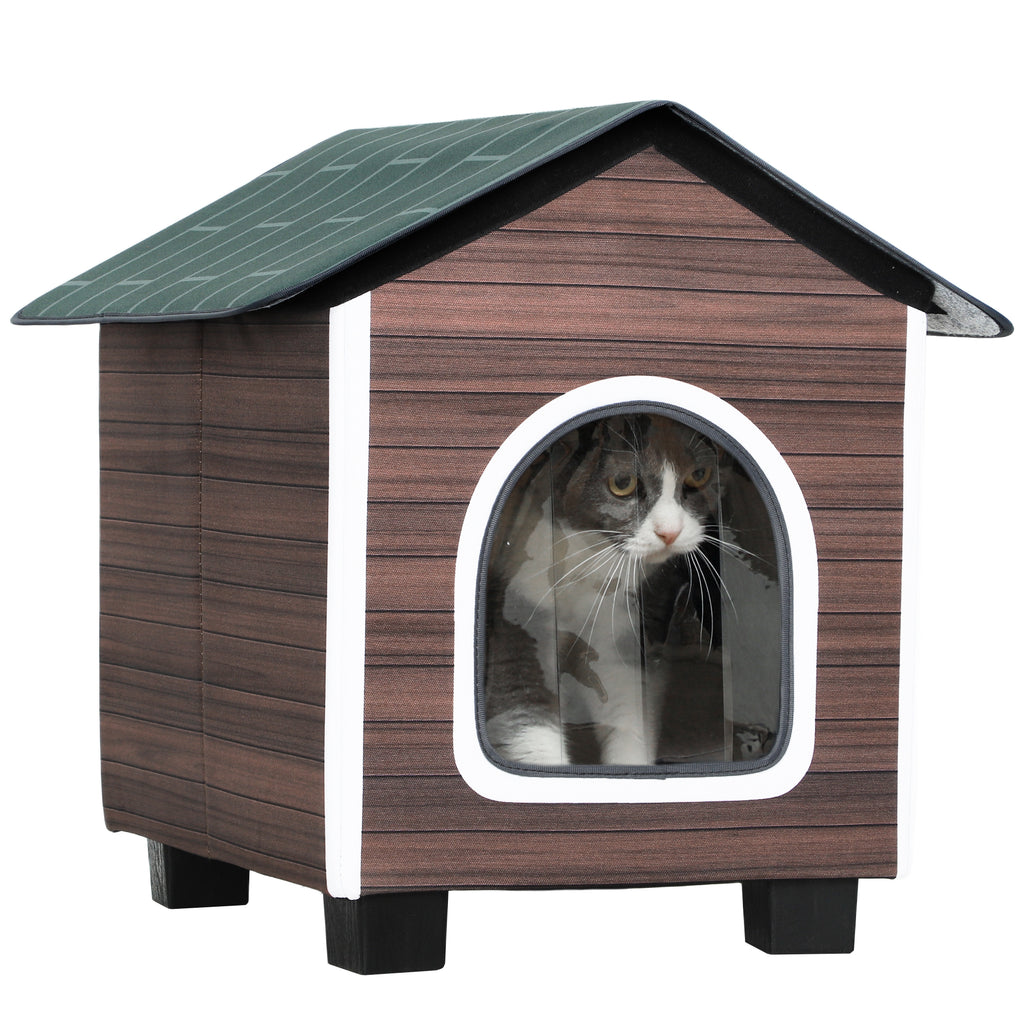 Insulated Outdoor Cat House, Water-Resistant Feral Cat Shelter with Elevated Base and Cushion, Red-brown