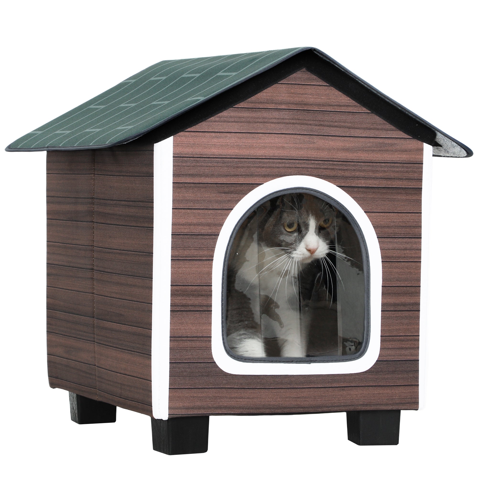 Insulated Outdoor Cat House, Water-Resistant Feral Cat Shelter with Elevated Base and Cushion, Red-brown