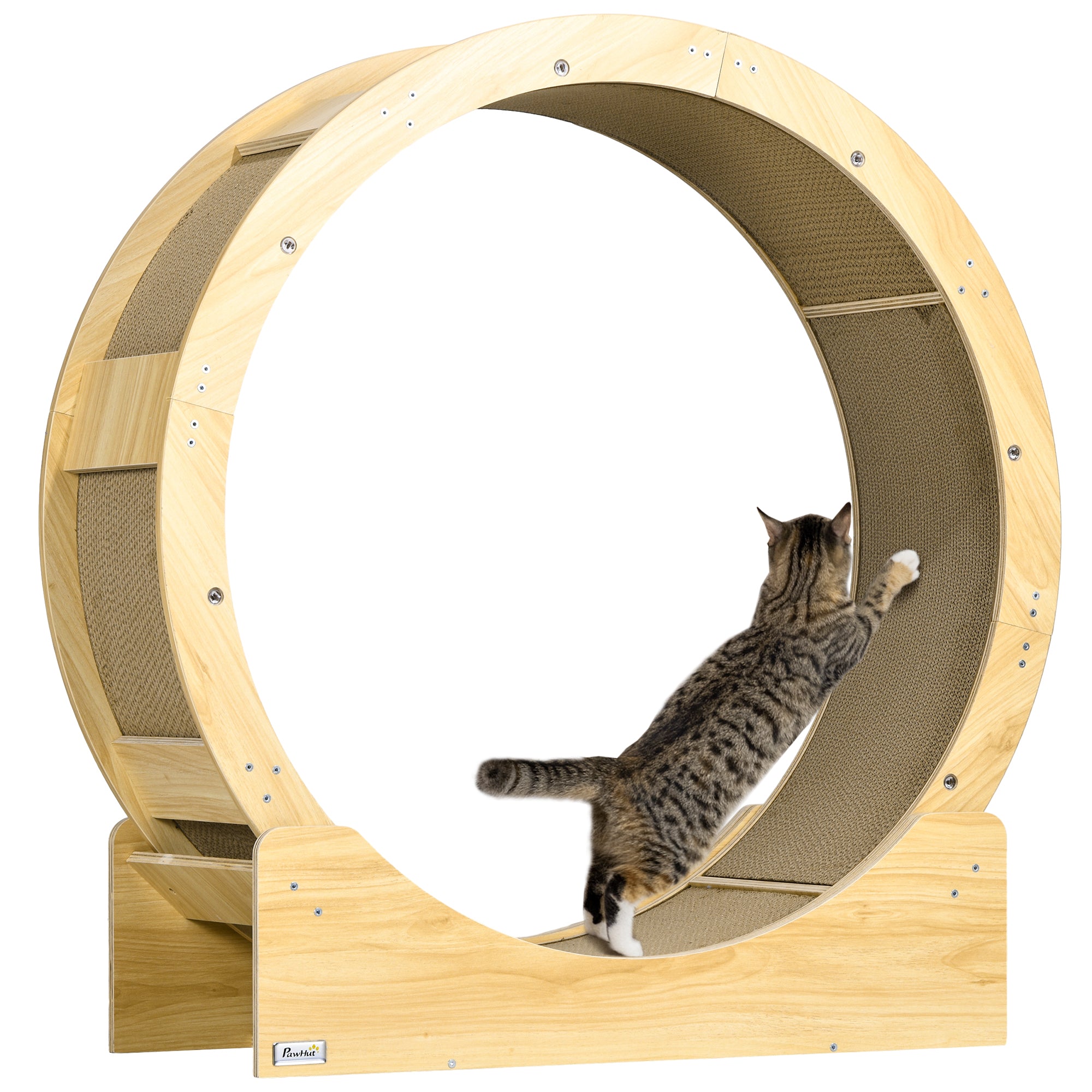 Cat Wheel with Brake & Scratching Pads - Oak Tone