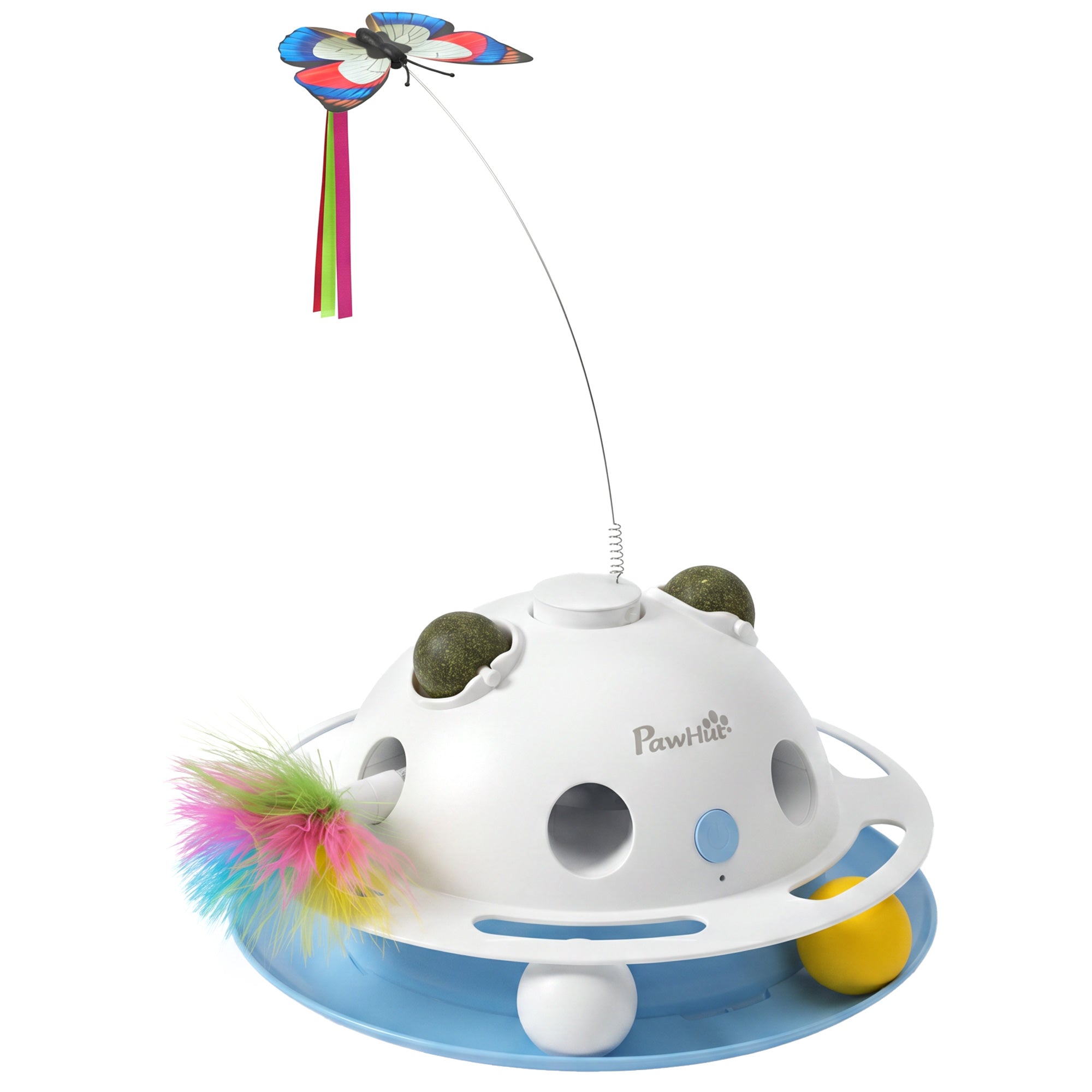 4-in-1 Interactive Cat Toy for Indoor Cats Adult with Spinning Butterfly, Shooting Feathers & Catnip Balls