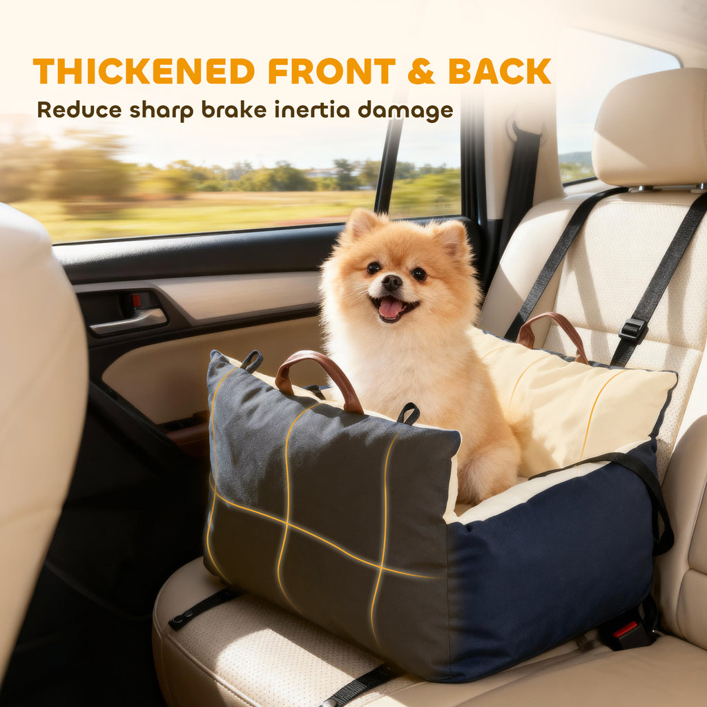 Dog Car Seat, Cosy Pet Car Booster Seat for Small Dogs Under 5kg, Portable Travel Bed with Safety Belts, Navy Blue