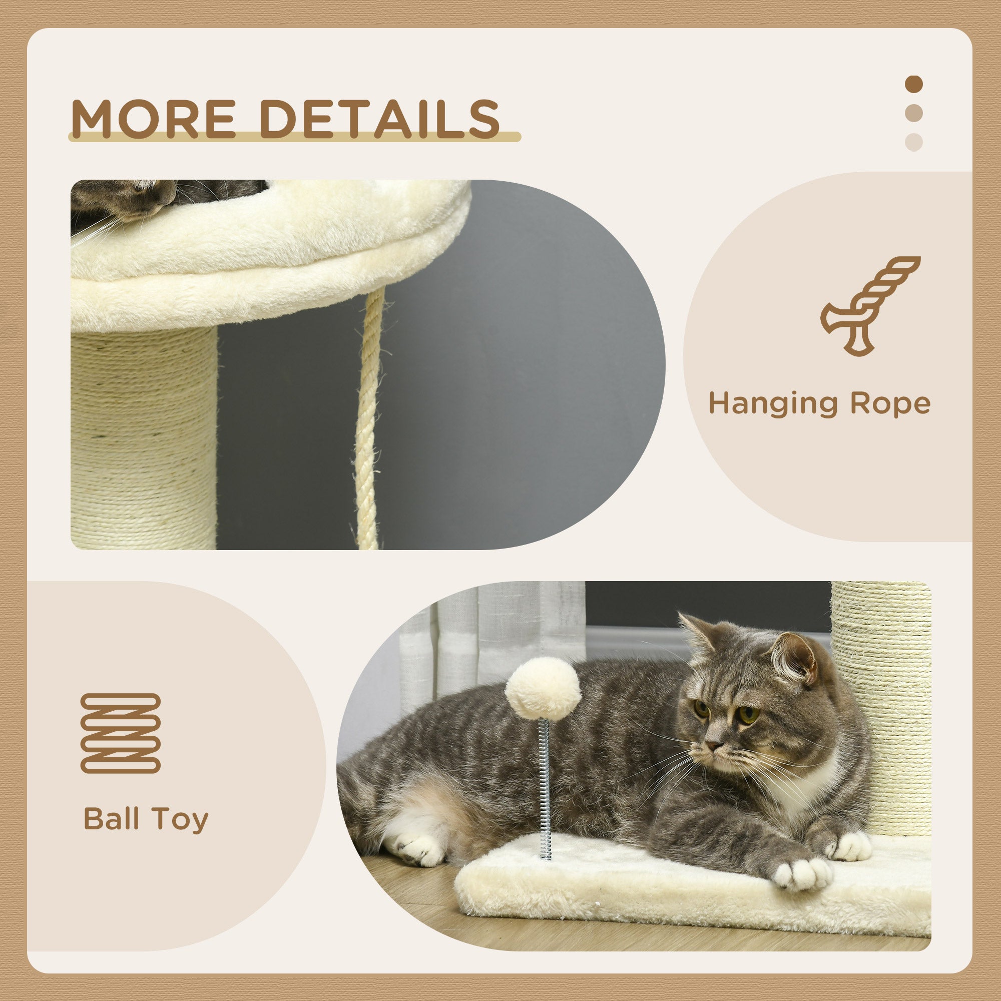 Cat Tree with Sisal Wrapped Scratching Post - Cream