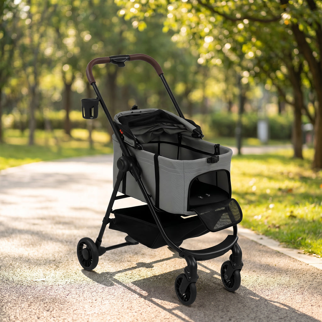 Dog Stroller, 3 in 1 Foldable Pet Stroller for Small Puppy Cat with Detachable Travel Carrier, Storage Basket, Grey