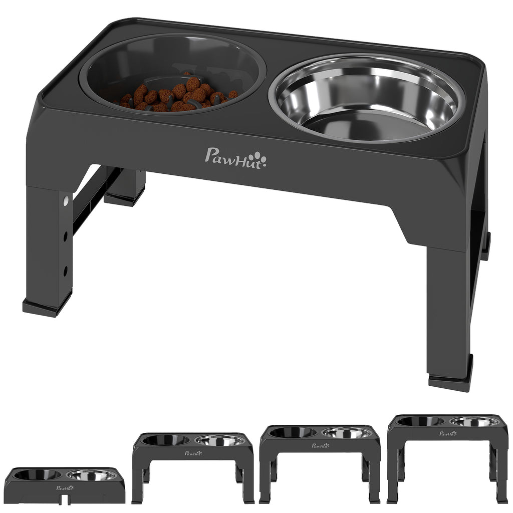 Raised Dog Bowl, Foldable Elevated Dog Bowls with Slow Feeder, 4 Adjustable Heights, for Small Medium Large Breeds