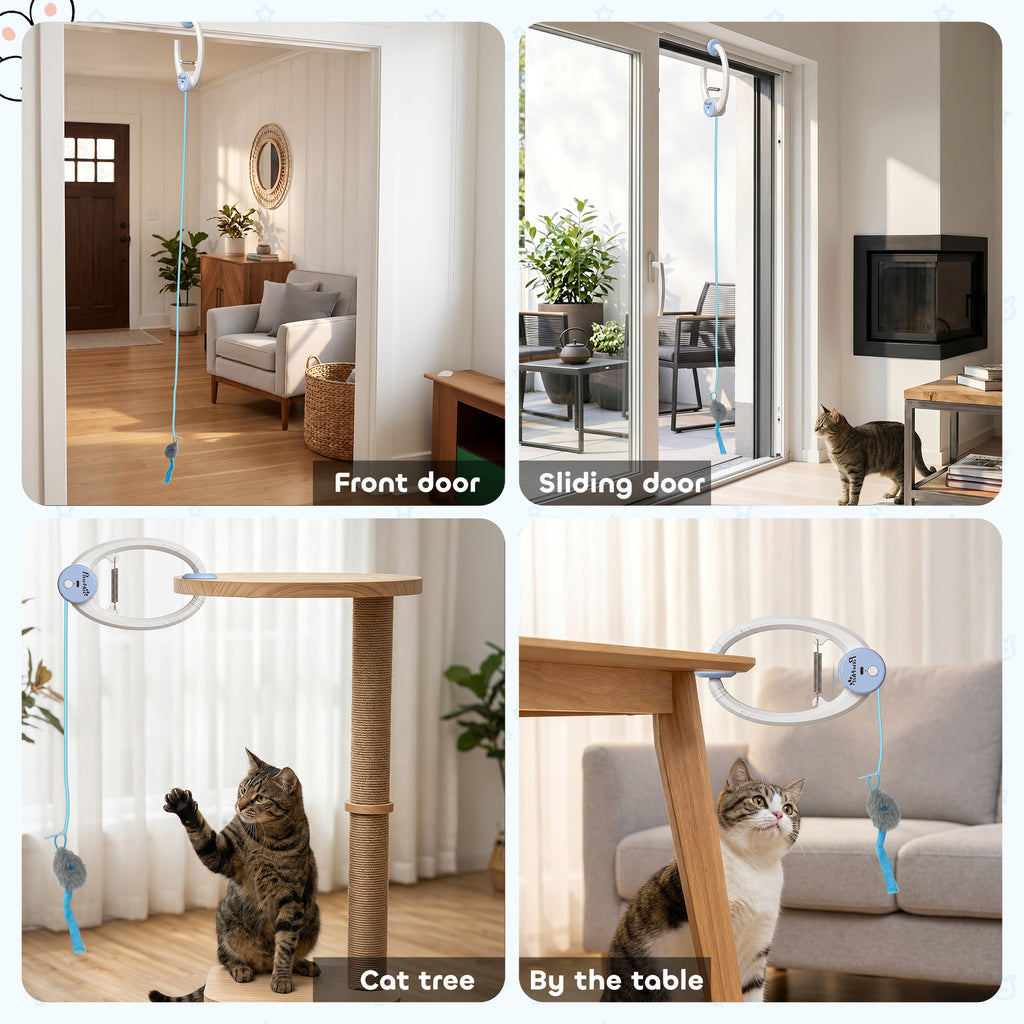 Interactive Cat Toys for Indoor Kittens & Adult, USB Rechargeable Door Hanging Bouncing Mouse Teaser