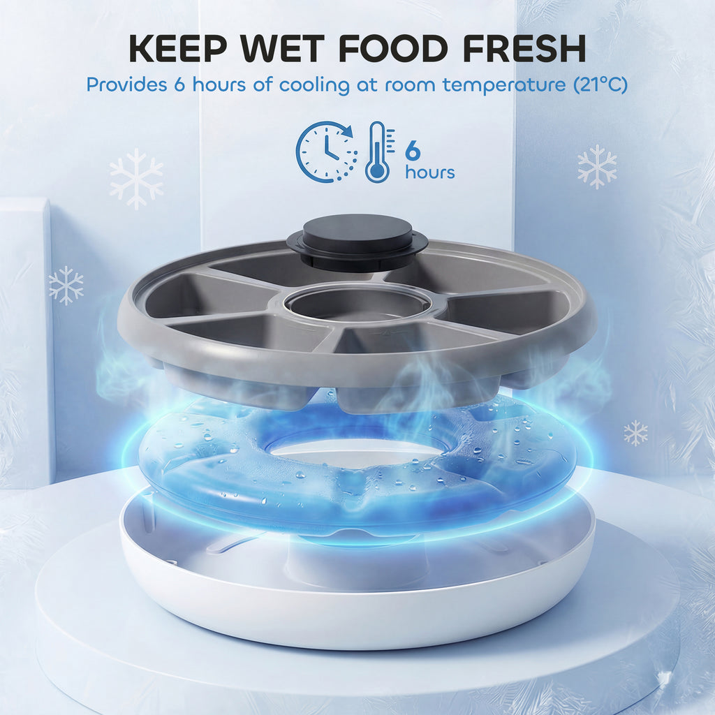 Automatic Cat Feeder Programmable Timer for Dry Wet Food, Cat Food Dispenser with Ice Pack for 6 Meals