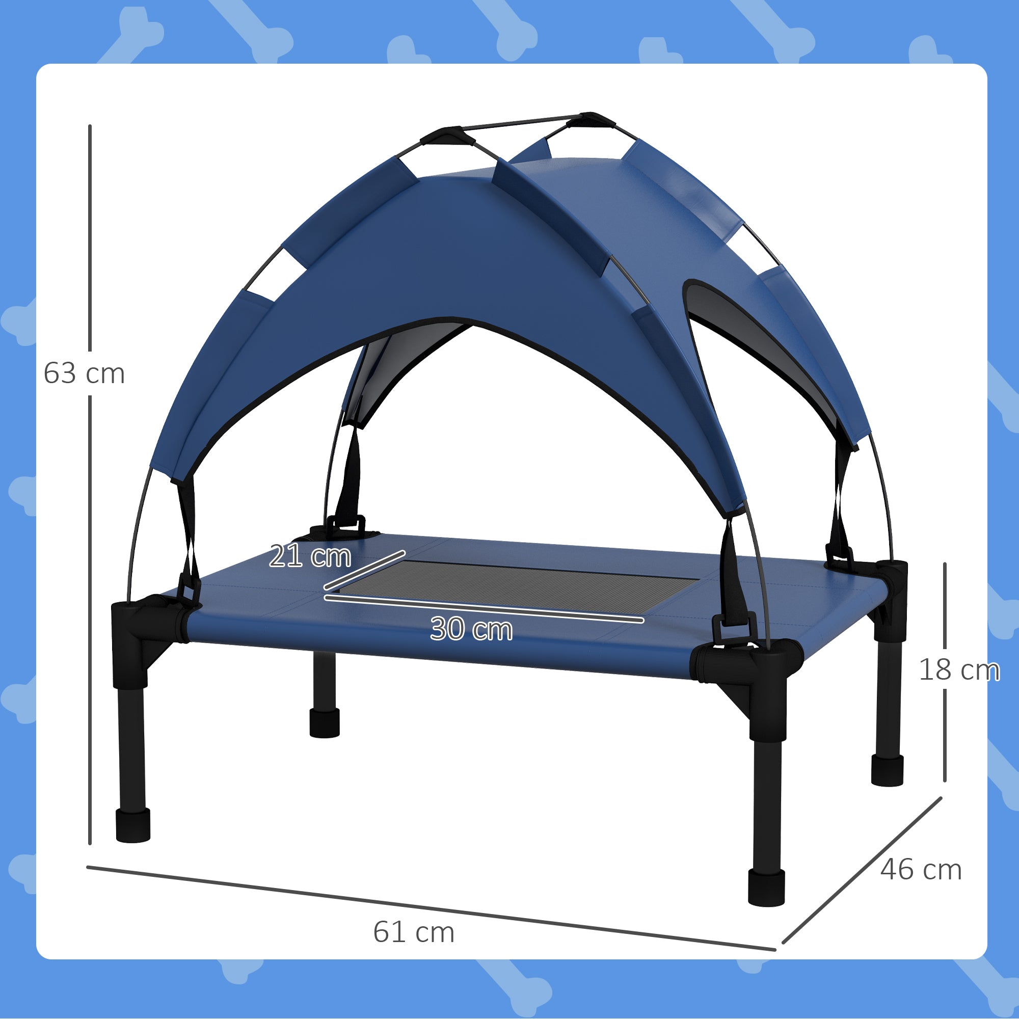 Cooling Raised Pet Bed with Washable Breathable Mesh, for Mini Small Dogs, 61 x 46 x 63cm - Dark Blue