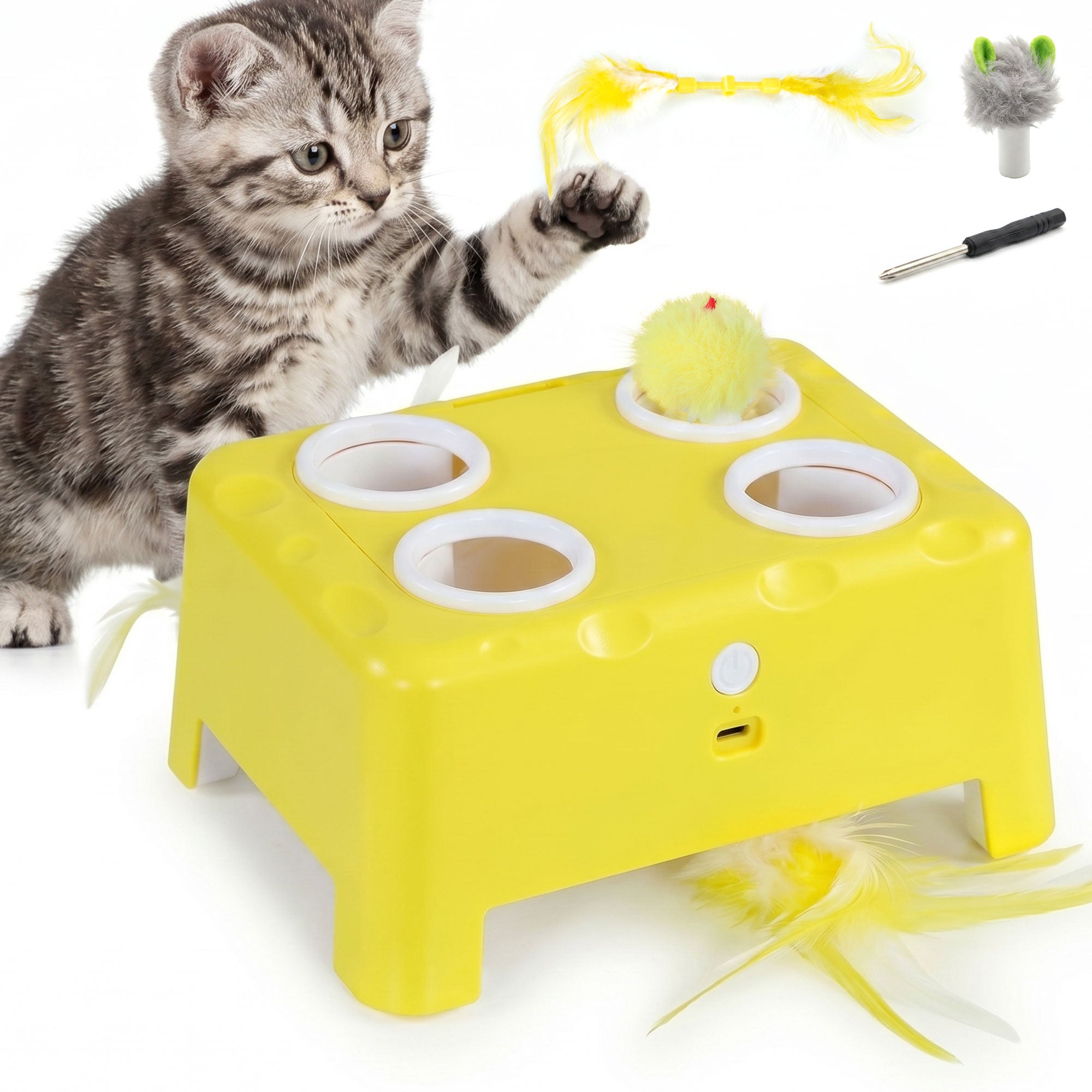3-in-1 Interactive Cat Toy with Mouse & Feather Teaser, Rechargeable, Automatic for Indoor Kittens & Adult Cats