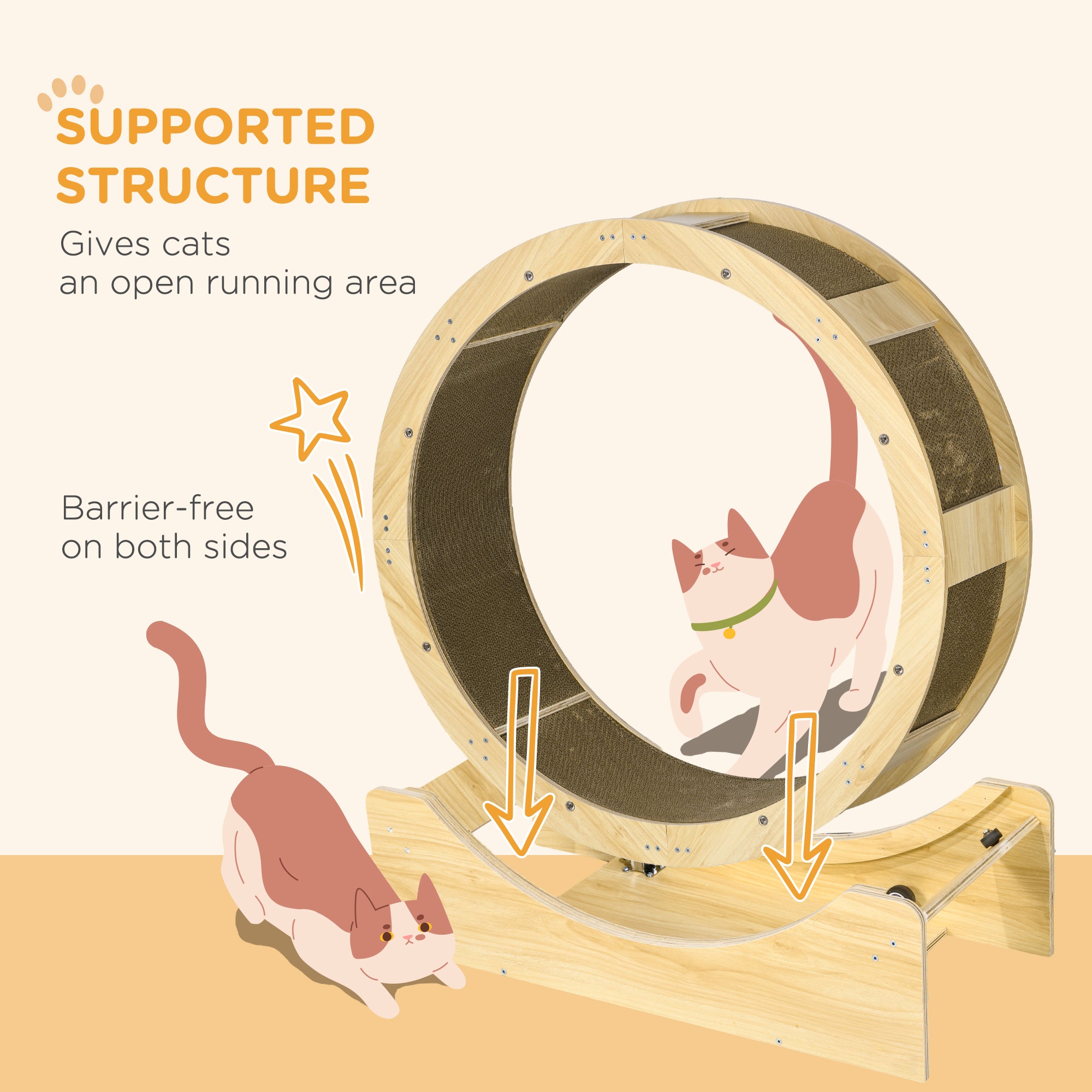 Cat Wheel with Brake & Scratching Pads - Oak Tone