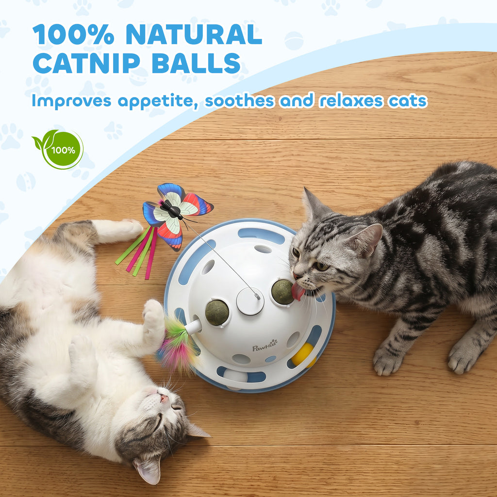 4-in-1 Interactive Cat Toy for Indoor Cats Adult with Spinning Butterfly, Shooting Feathers & Catnip Balls