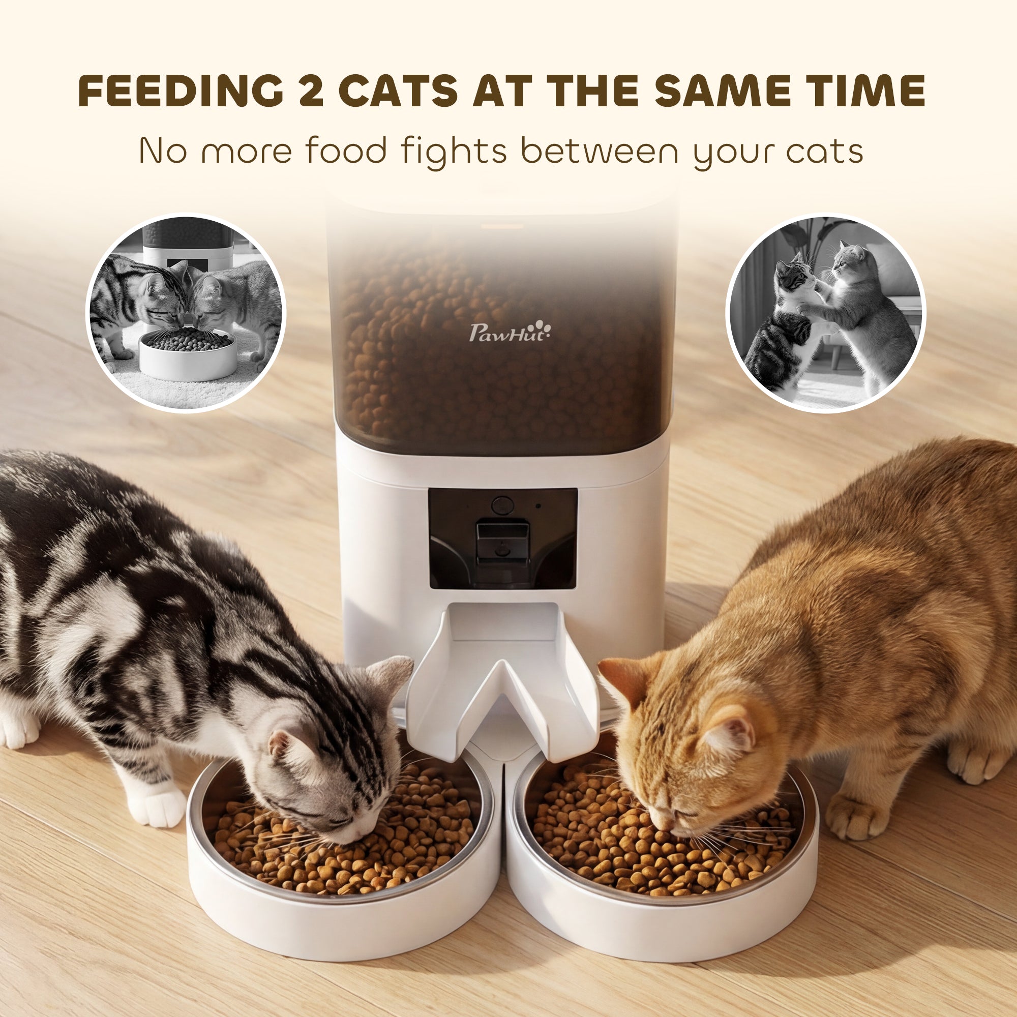 Automatic Cat Feeder for 2 Cats with HD Camera, 2.4G & 5G WiFi Pet Food Dispenser 6L APP Control