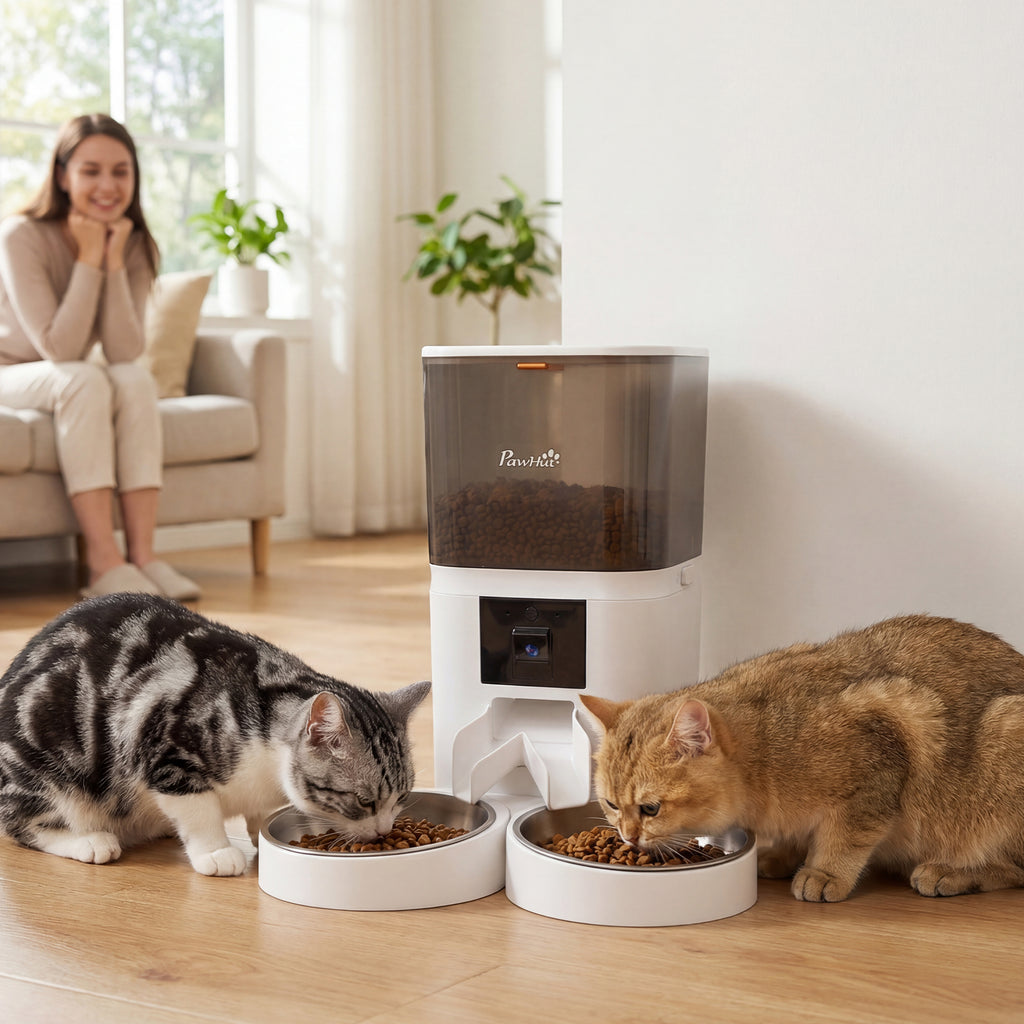 Automatic Cat Feeder for 2 Cats with HD Camera, 2.4G & 5G WiFi Pet Food Dispenser 6L APP Control