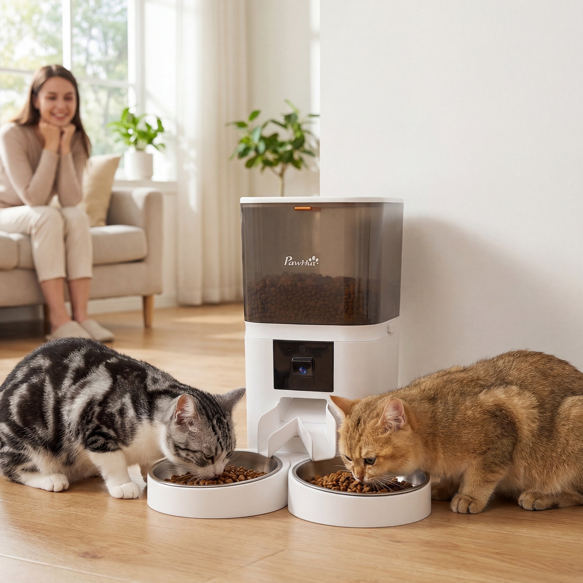 Automatic Cat Feeder for 2 Cats with HD Camera, 2.4G & 5G WiFi Pet Food Dispenser 6L APP Control